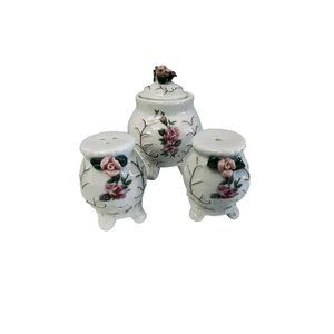 Floral Porcelain Salt Pepper Set Sugr Bowl Tableware Kitchen Condiments .Sugar B